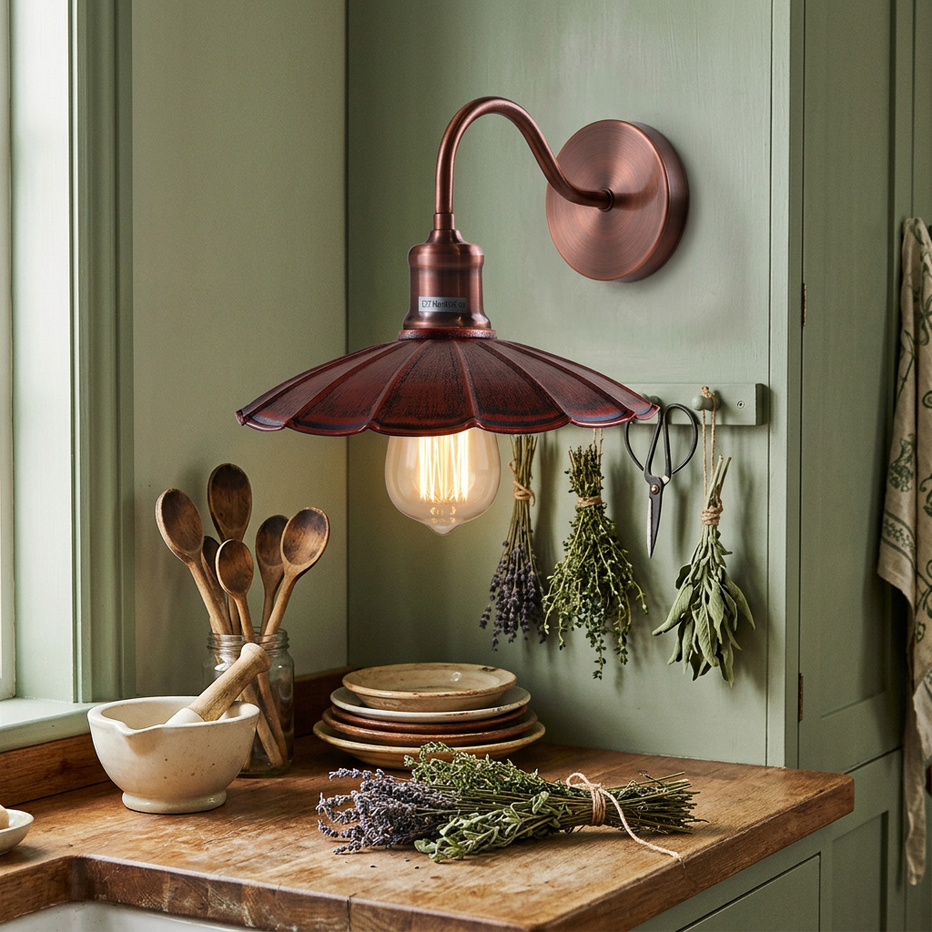 Industrial Umbrella Wall Sconce - Black - sage cottagecore kitchen lifestyle scene