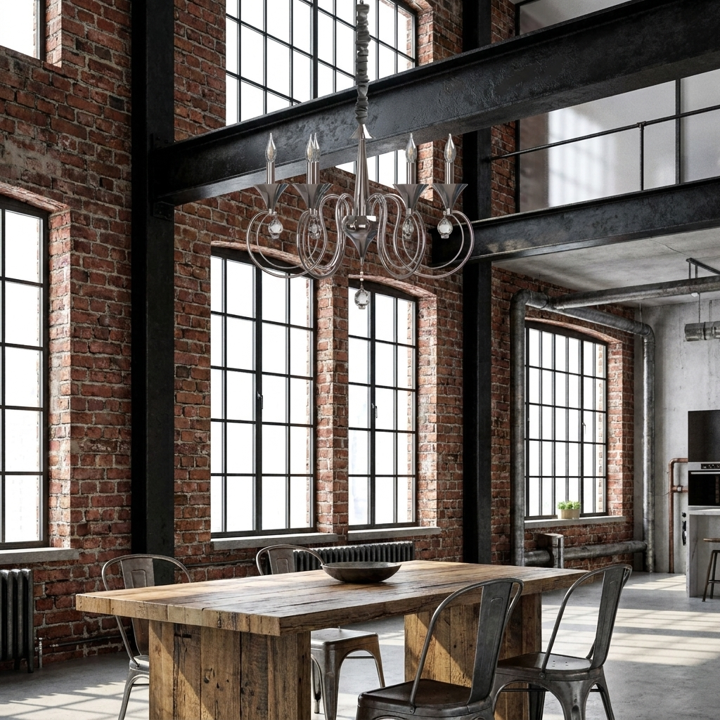 Candle Chandeliers Light 6 Curved Arm Black E14 Pendant Light - industrial loft lifestyle scene