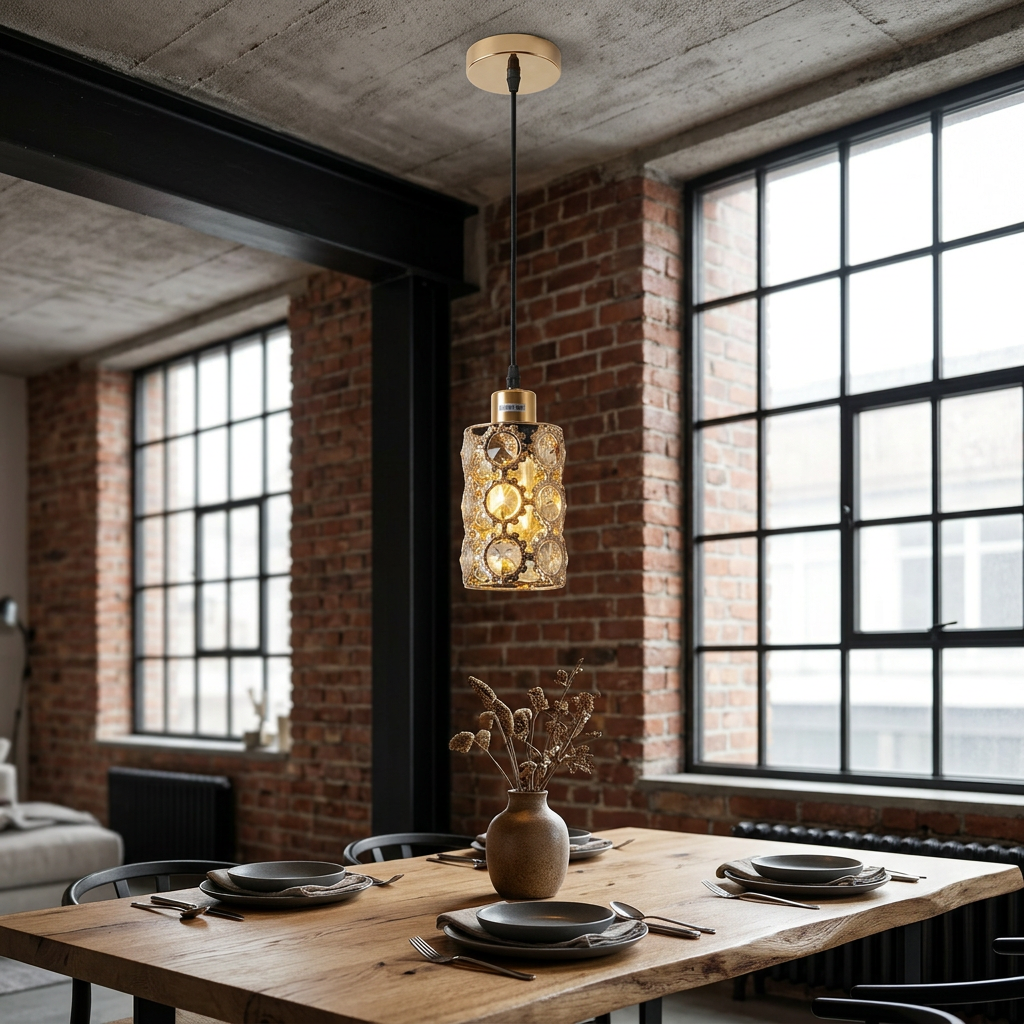 Crystal Pendant Light French Gold in industrial loft