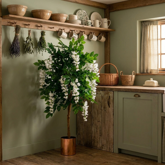 130cm Wisteria Tree in sage cottagecore kitchen