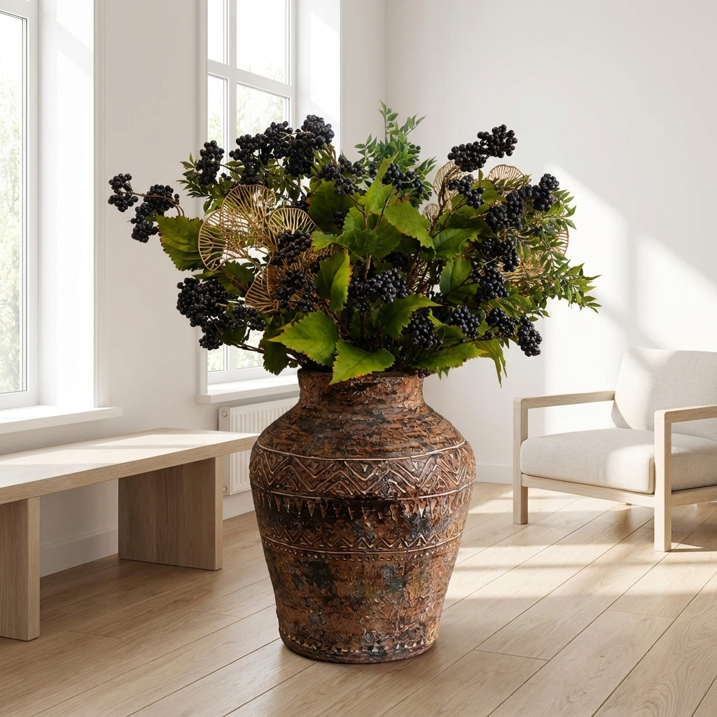 Aztec Large Composite Textured Vase in Scandinavian minimalist living room