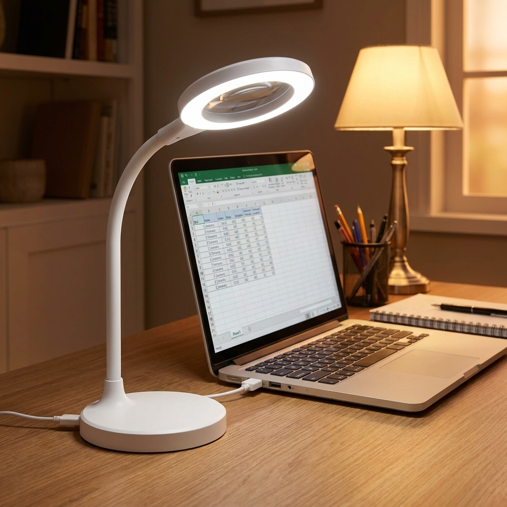 Rechargeable Desk Magnifier on home office desk
