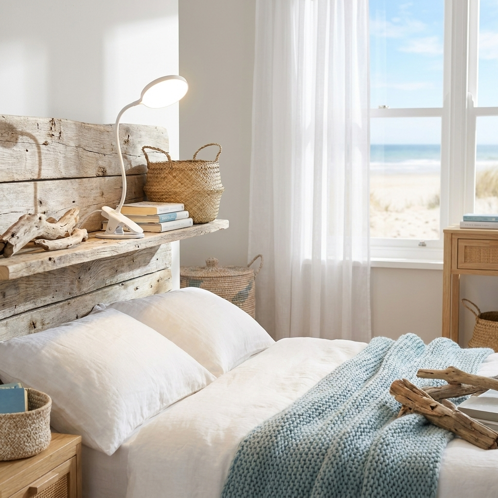 Clip-on Mini Light in coastal beach house bedroom