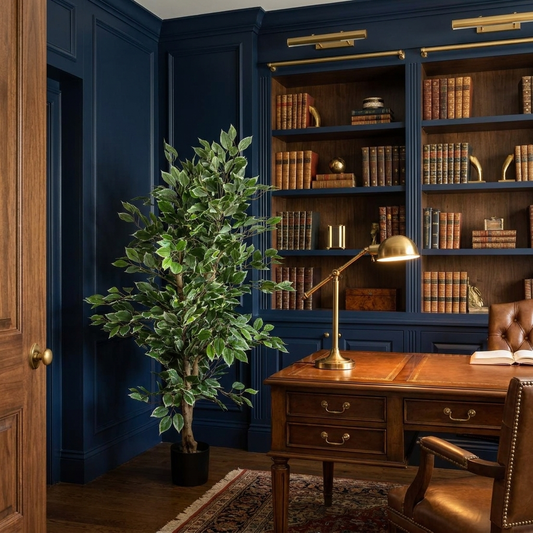 Artificial 130cm Leaf Realistic Ficus Tree in navy gold study