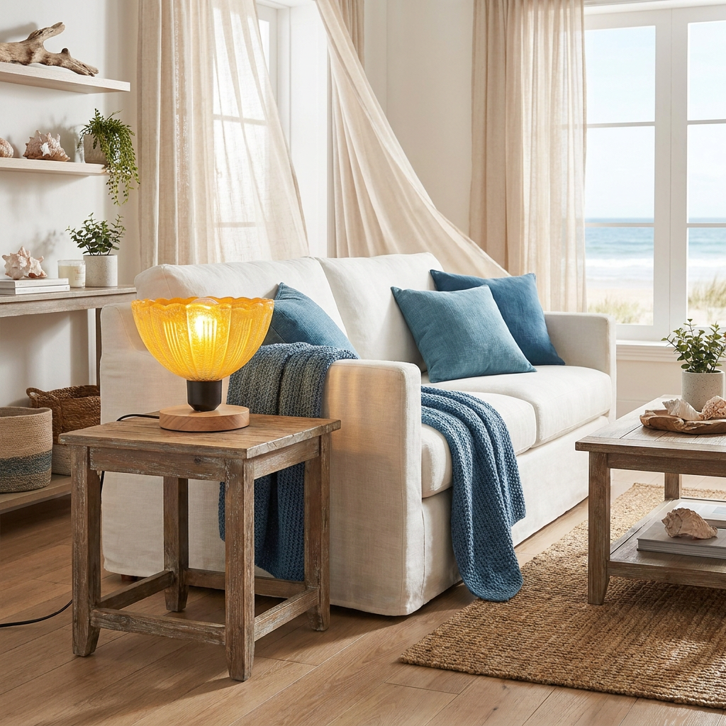 Wooden Base Table Lamp with Crackle Glass Shade & E27 LED Bulb~ 6723