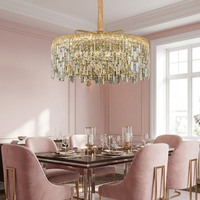 Ceiling Mounted Modern Crystal Chandelier, Gold Finish Hanging Light Fixture for Dining Room, Living Room & Entryway, Elegant Glam Style Lighting, Gold
