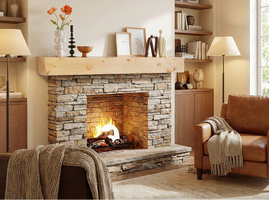 Fireplace Mantel, 72" x 8" x 5", 50 lbs Weight Capacity, Natural Wood Mantel for Over Fireplace, Wall Mounted Floating Farmhouse Shelf, Handcrafted Wood Mantel for Wall Decor, Rustic Natural