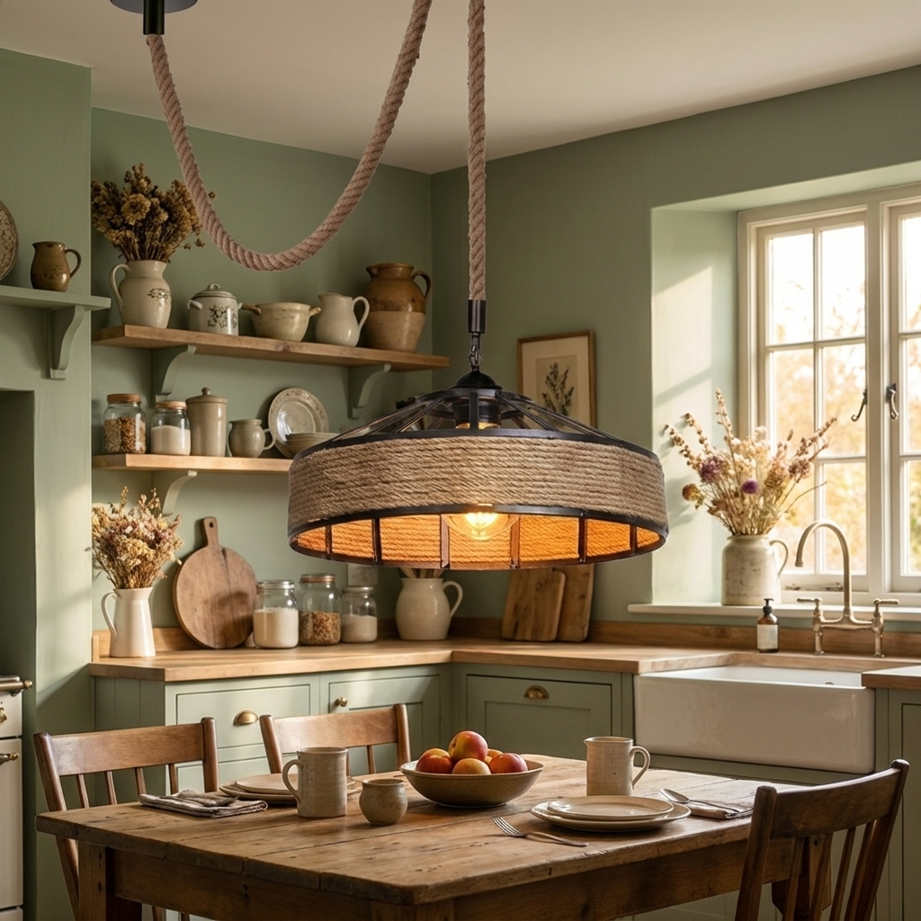 Industrial Hemp Rope Pendant Ceiling Light