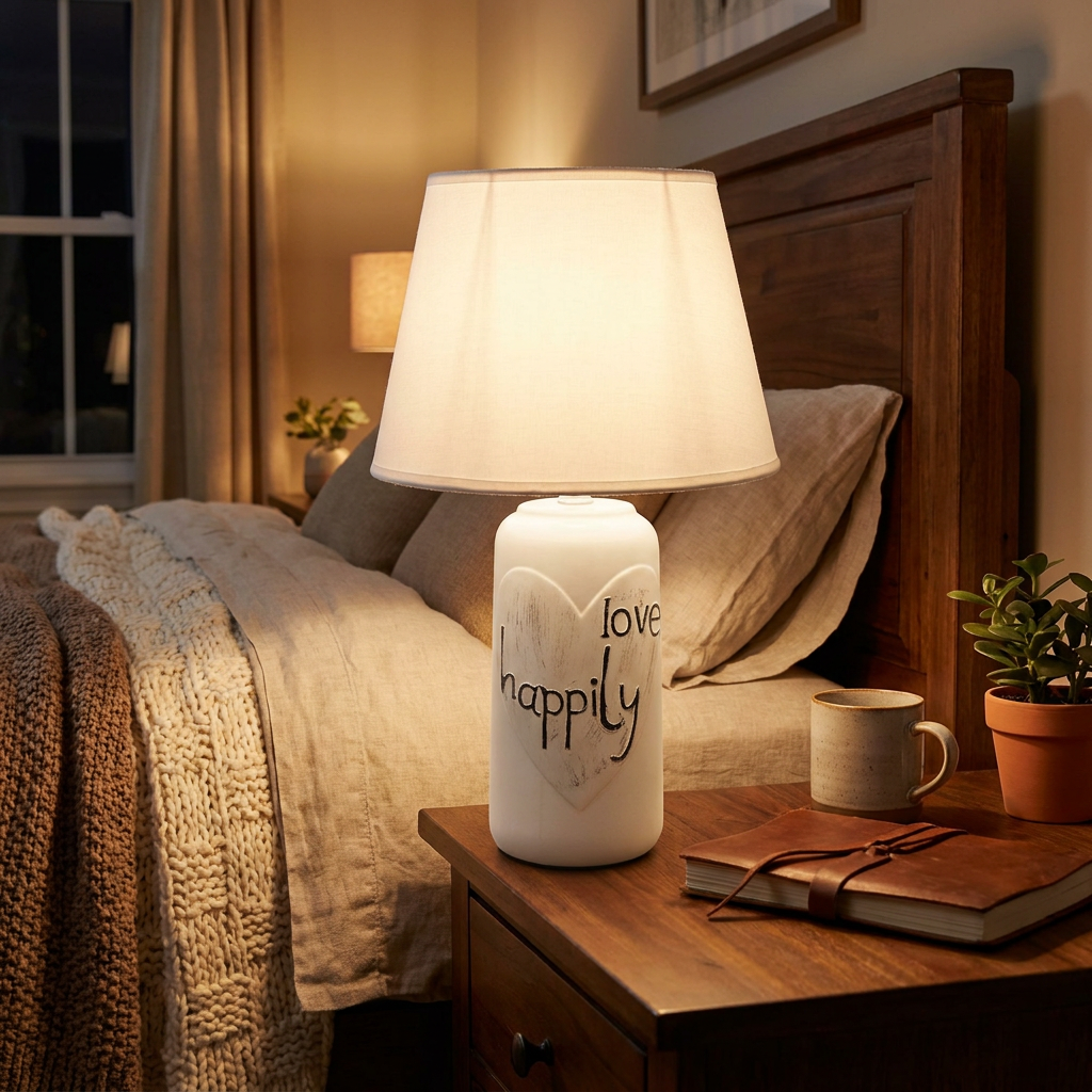CuddleFlora Bedside Reading Table Lamp, Modern Minimalist Ceramic Base with Fabric Shade, E27 Socket, for Bedroom, Living Room & Office