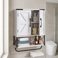 Bathroom Wall Cabinet, with 2 Doors & Adjustable Shelf, Over the Toilet Storage Medicine Cabinet Wall Mounted, Hanging Organizer with Open Partition & Towel Bar for Laundry Room Kitchen, White