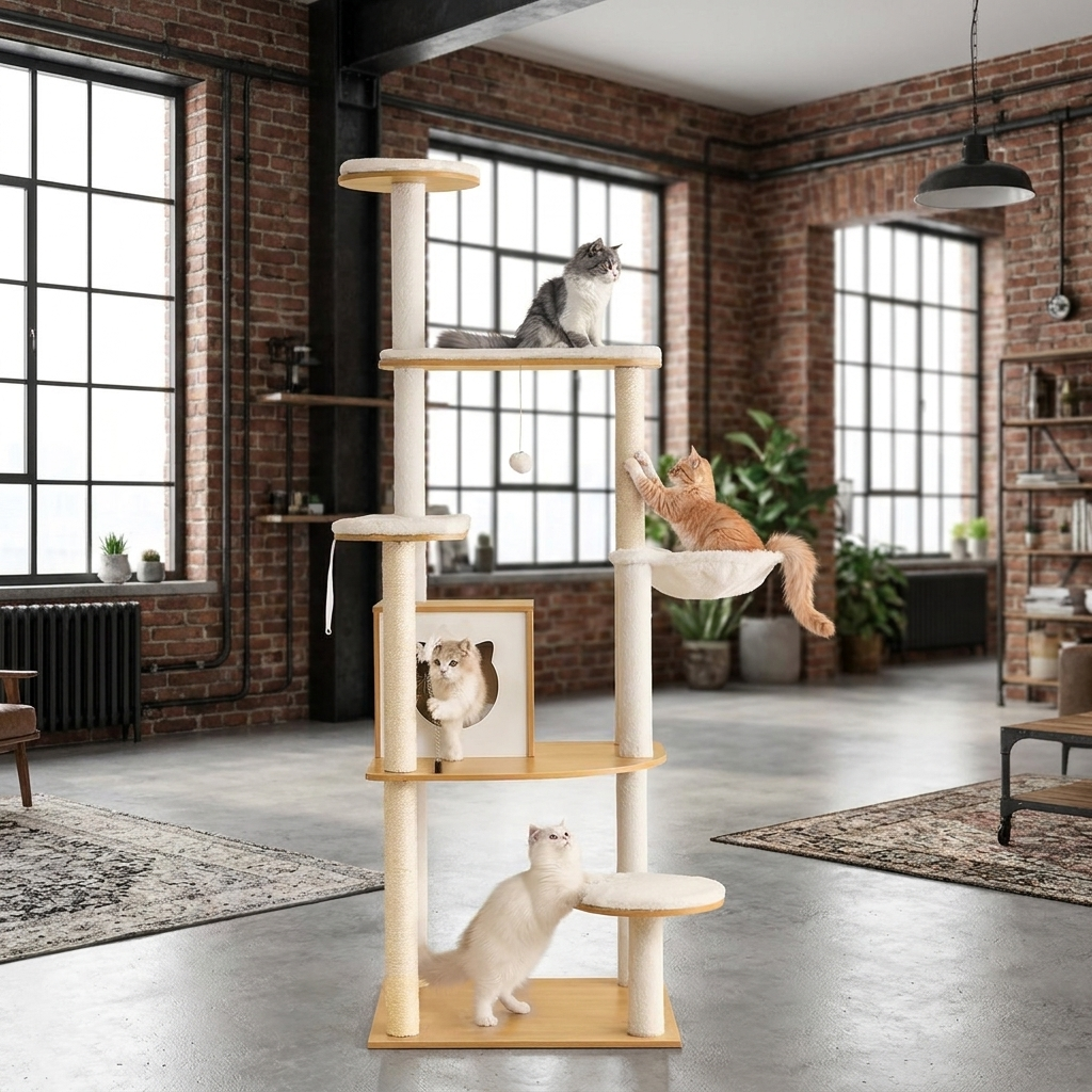 CuddleFlora Large Cat Tree, 68.9 inches Tall, Cat Tower, Multi-level Cat Condo Furniture Activity Center with Cozy Perches, Sisal Scratching Posts, Hammock, Big Kittens House for Indoor Cats Play & Rest
