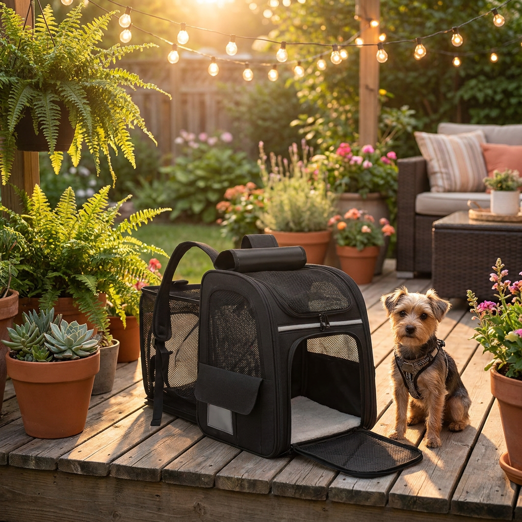 CuddleFlora Expandable Pet Backpack Carrier with Ventilated Mesh Windows, Black