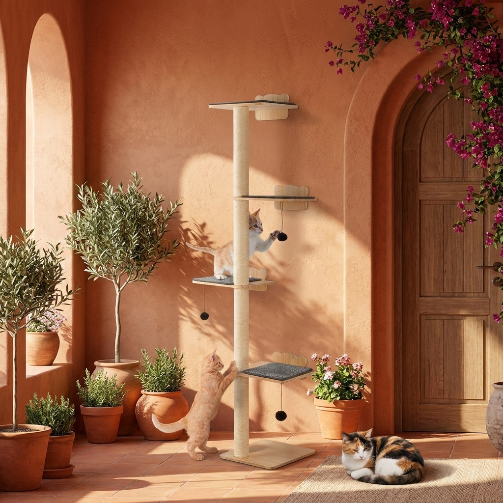 CuddleFlora 4-Tier Wall-Mounted Cat Tree, Pine Wood Floating Shelves with Jumping Boards, up to 40lbs