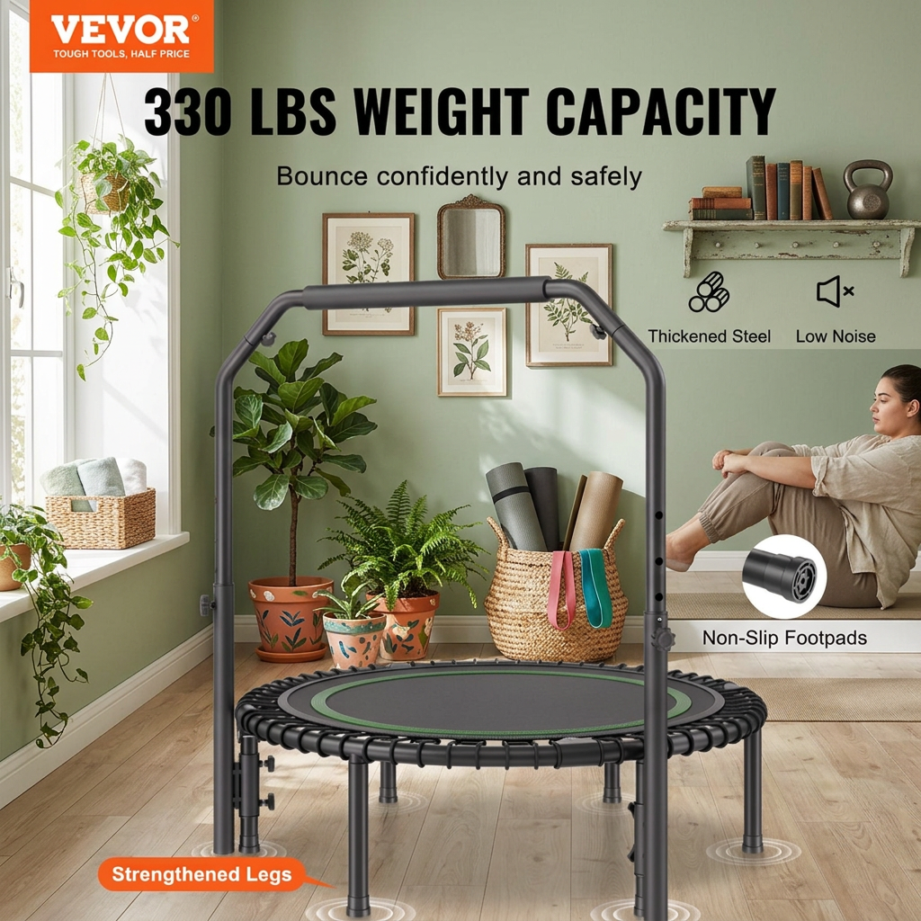 CuddleFlora Foldable Mini Trampoline, 40in Fitness Rebounder