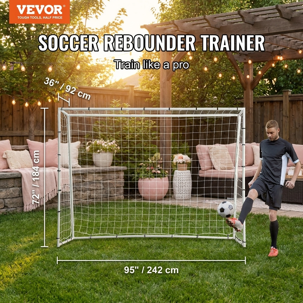 CuddleFlora Soccer Rebound Trainer, 8x6ft Iron Frame with Double-Sided Net and Goal