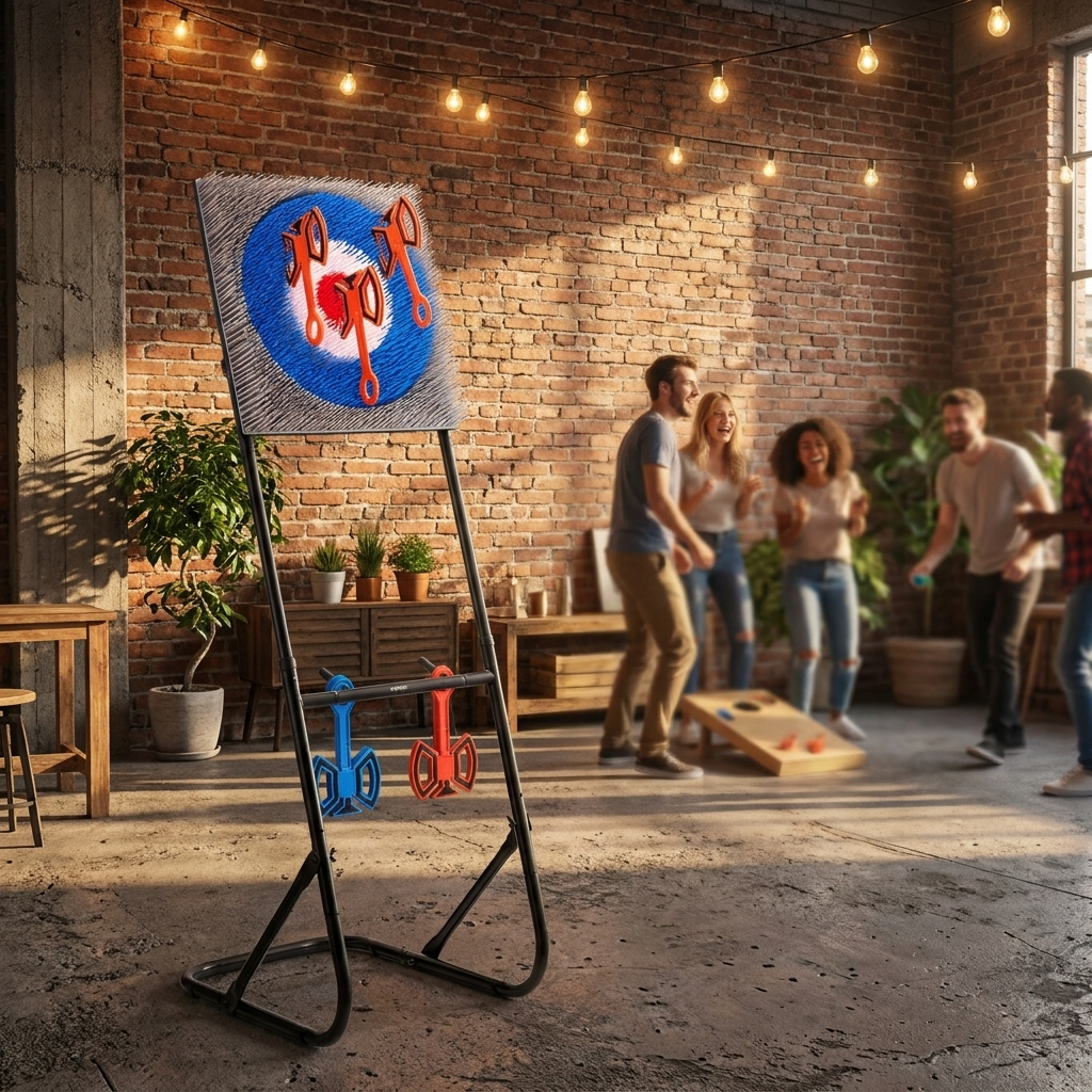 CuddleFlora Foldable Axe Throwing Game with 8 Throwing Axes, Bristle Target
