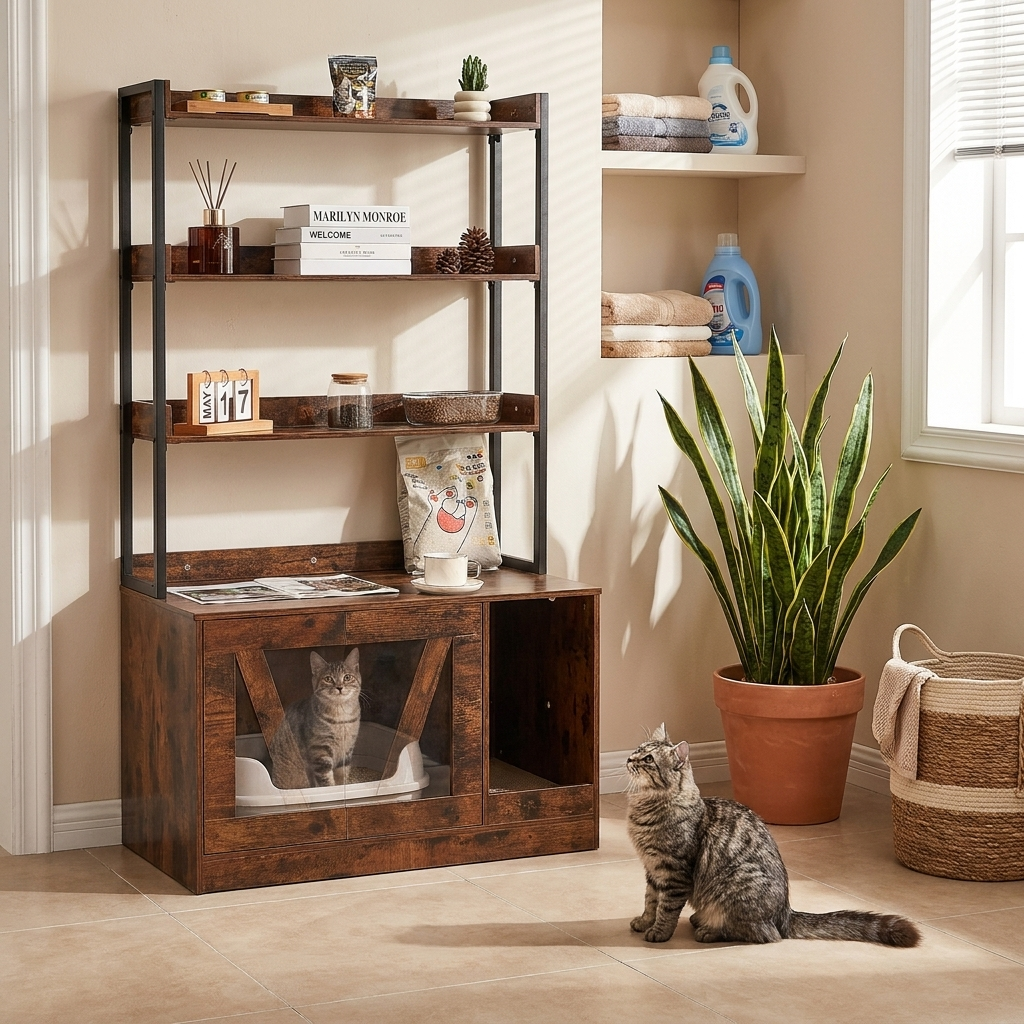 VEVOR Cat Litter Box Enclosure lifestyle scene