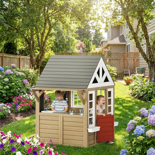 VEVOR Outdoor Wooden Playhouse lifestyle scene