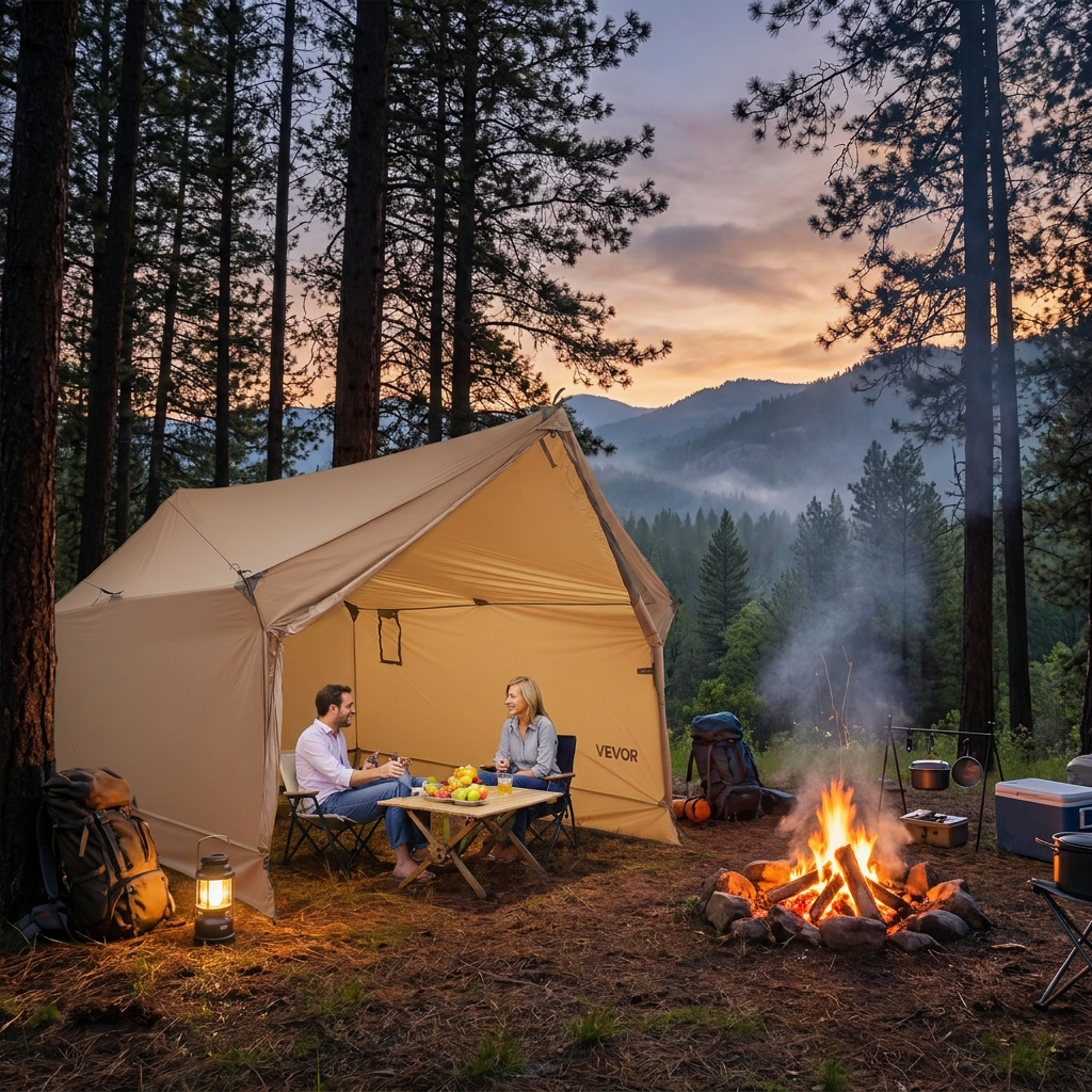 CuddleFlora 2-Person Camping Hot Tent with Stove Jack, Waterproof 4-Season Cabin Tent