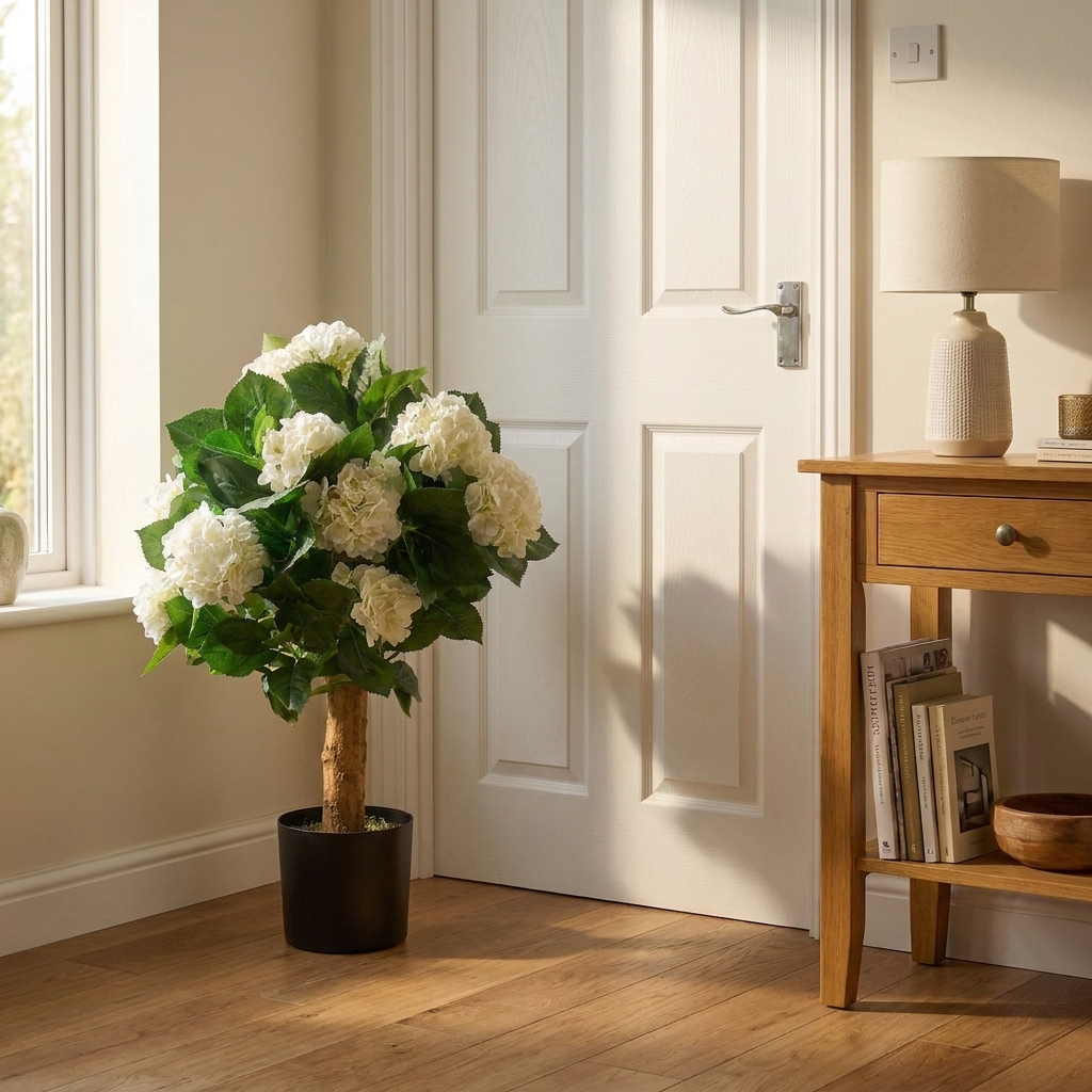 75cm Artificial White Hydrangea Bush