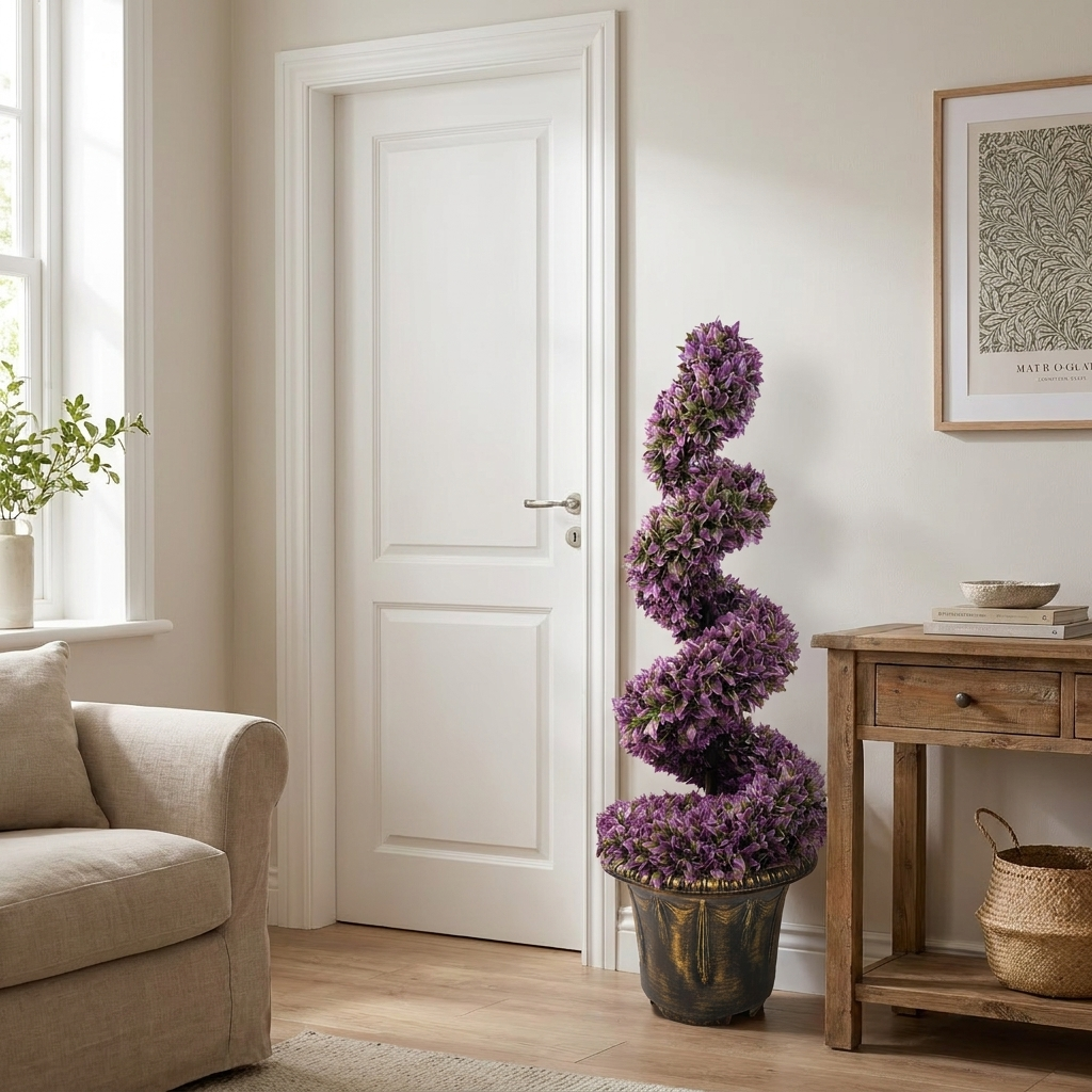 90cm Purple Large Leaf Spiral with Decorative Planter - lifestyle scale photo