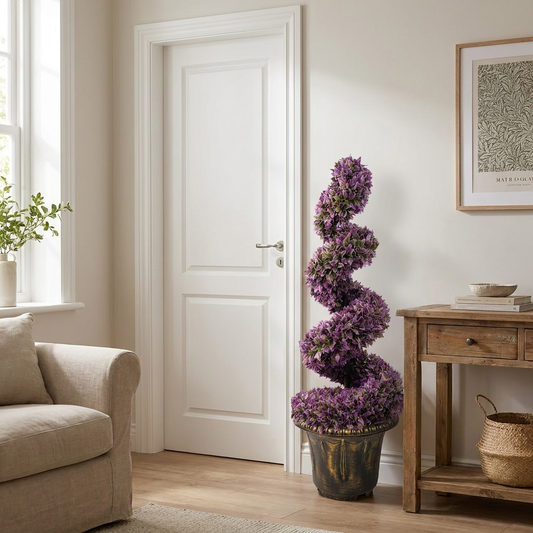 90cm Purple Large Leaf Spiral with Decorative Planter - lifestyle scale photo