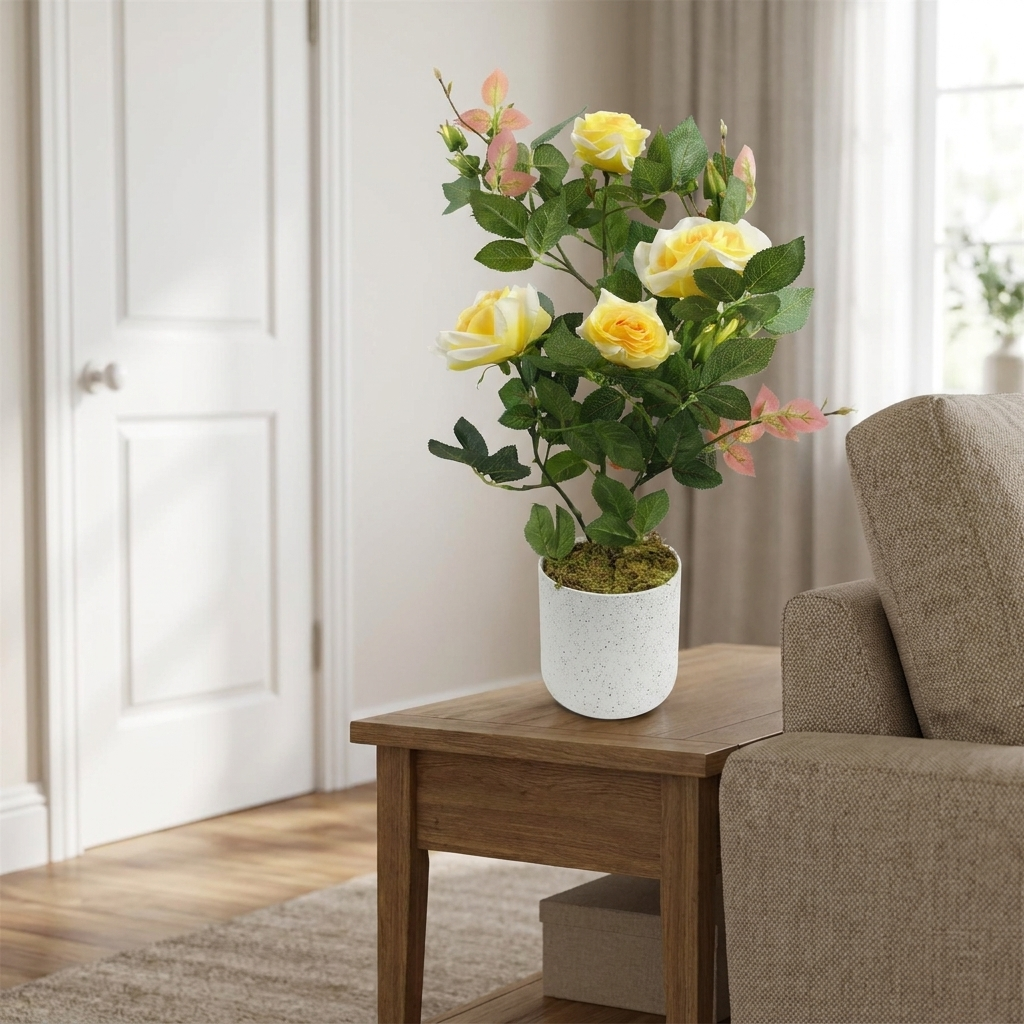 50cm Artificial Yellow Rose Plant, Potted