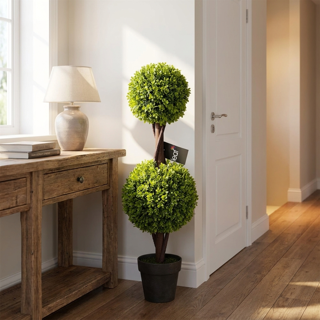 Green Double Ball Topiary Tree, 90cm, Single