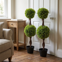 Pair of Green Double Ball Topiary Trees, 90cm Tall Artificial Faux Plants for Living Room Hallway Patio Entryway, Elegant Modern Decorative Trees