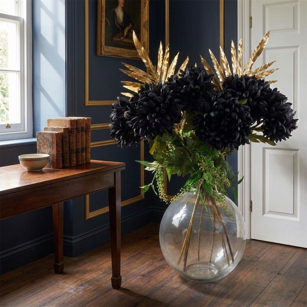 Leaf 95cm Black Chrysanthemum Bundle Glass Ball Vase - lifestyle scale photo