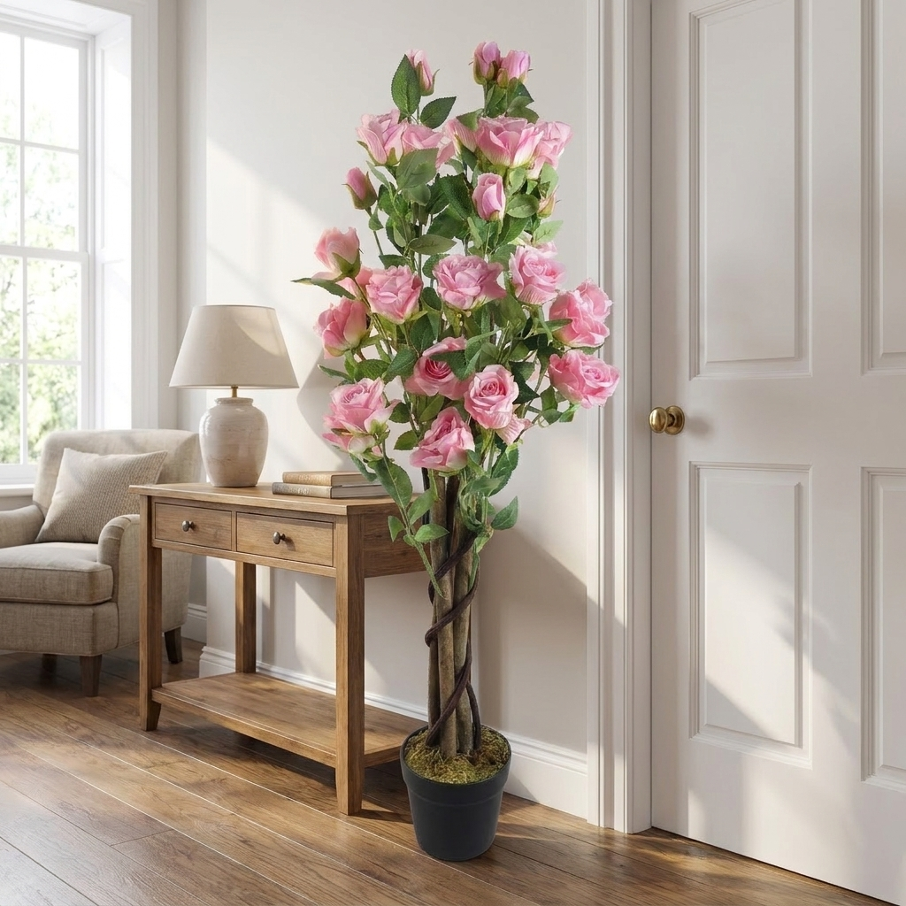 Artificial Pink Rose Tree - lifestyle scale photo