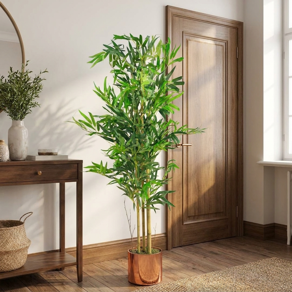 Artificial Bamboo Tree Plant Copper Planter 120cm - lifestyle scale photo