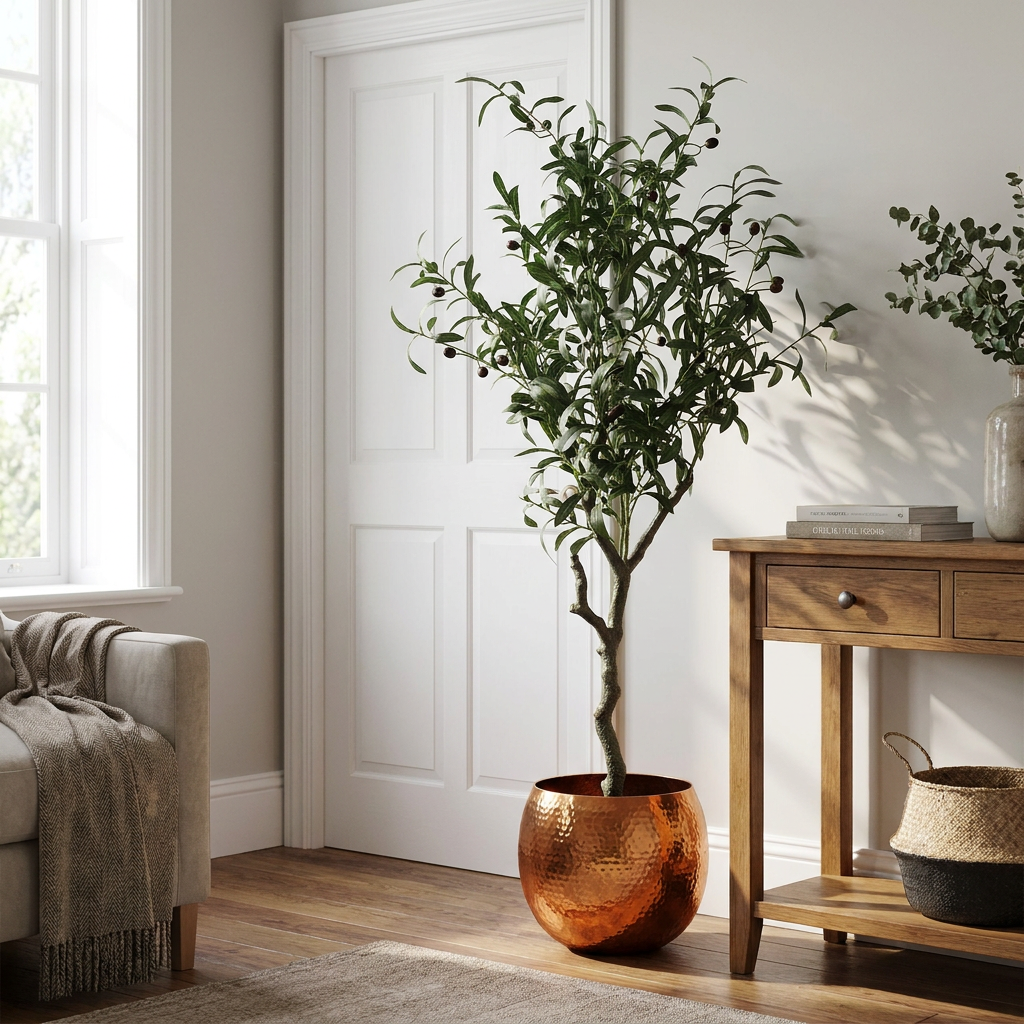 Artificial Olive Tree Bush in Black Pot