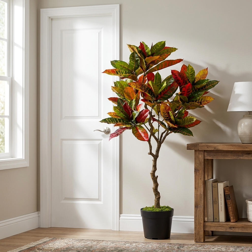 130cm Artificial Croton Tree, Multicoloured Foliage