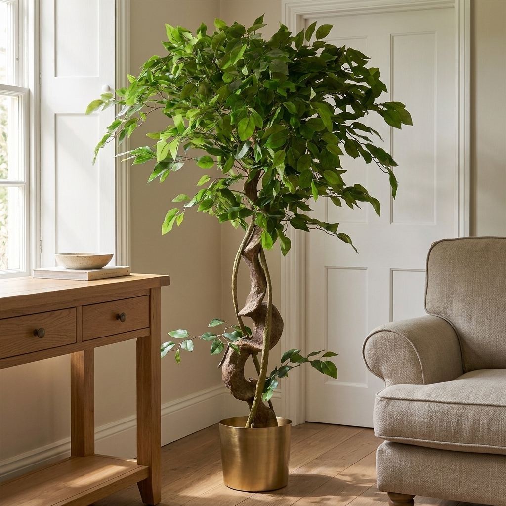Artificial Twisted Trunk Ficus Tree, 120cm, Japanese Fruticosa Style