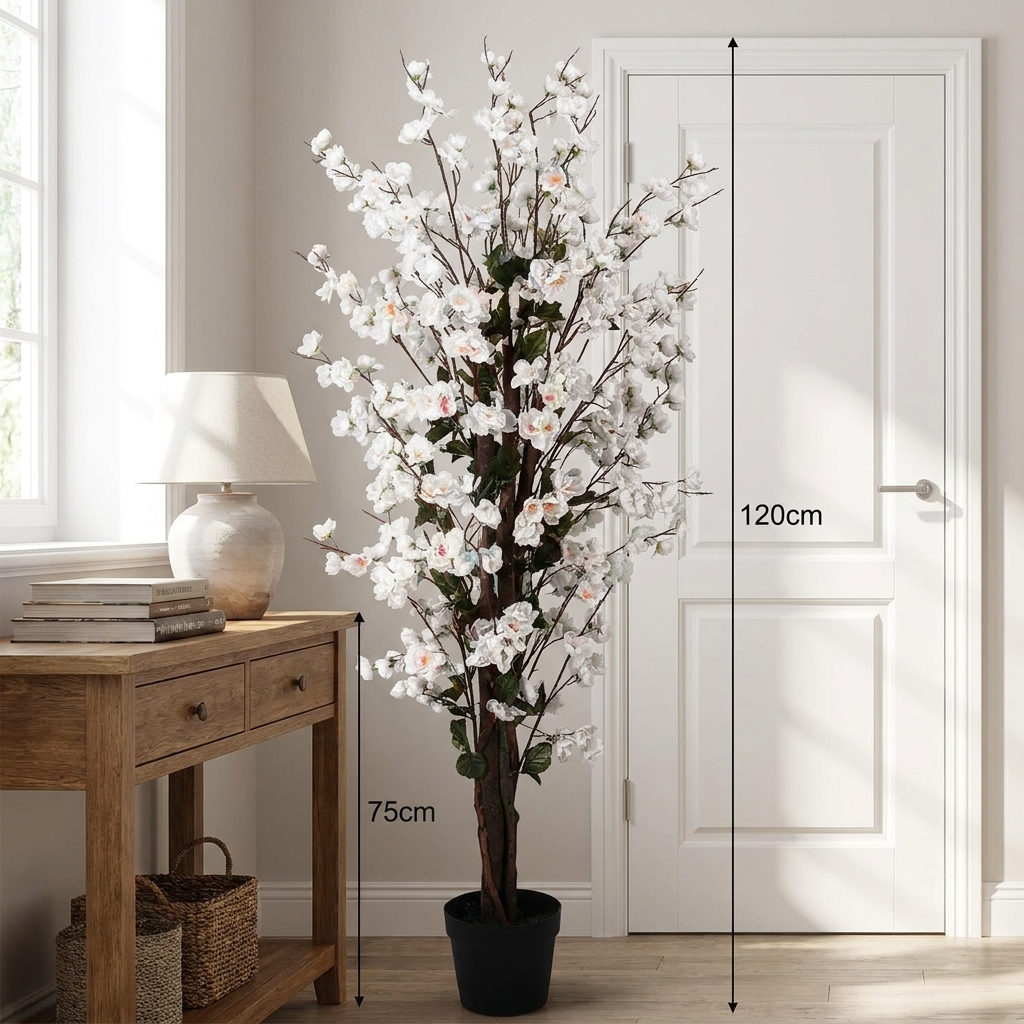 Artificial White Blossom Tree, 120cm