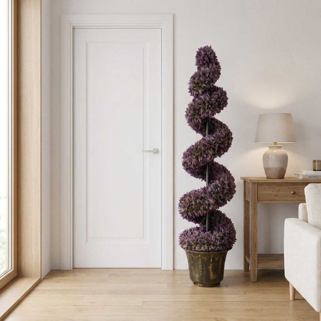 120cm Purple Spiral Topiary with Decorative Planter