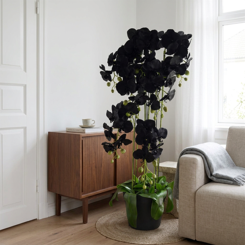 Large Black Orchid Plant, Artificial Real Touch