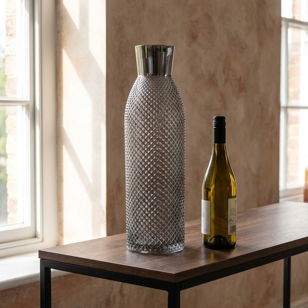 Smoke Grey Diamond Glass Vase, 50cm