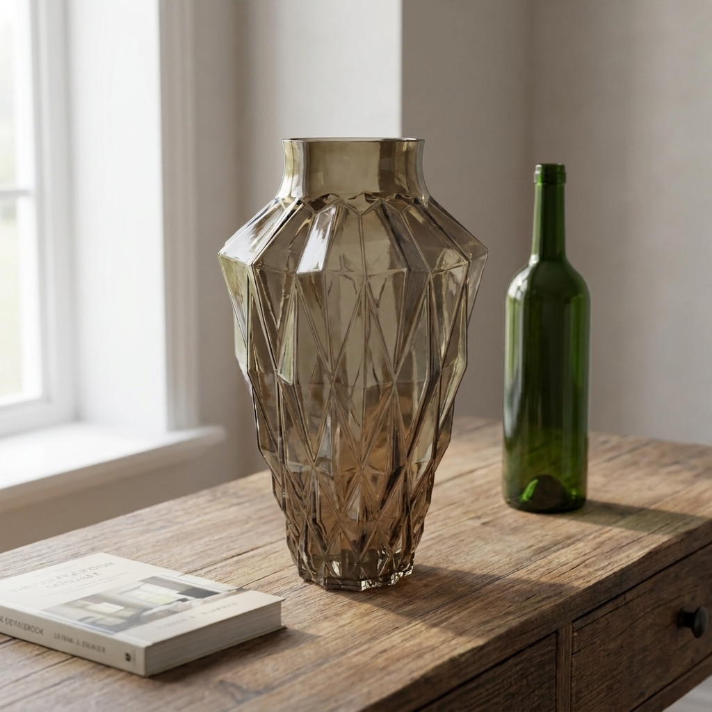 Brown Geometric Glass Vase, 30cm