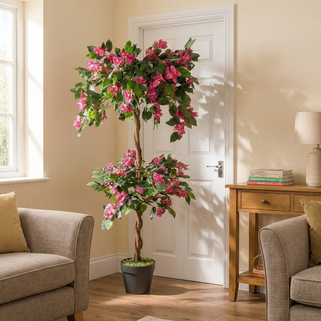 Artificial Flower Plant Tree 140cm Pink Rhododendron Trunk - lifestyle scale photo