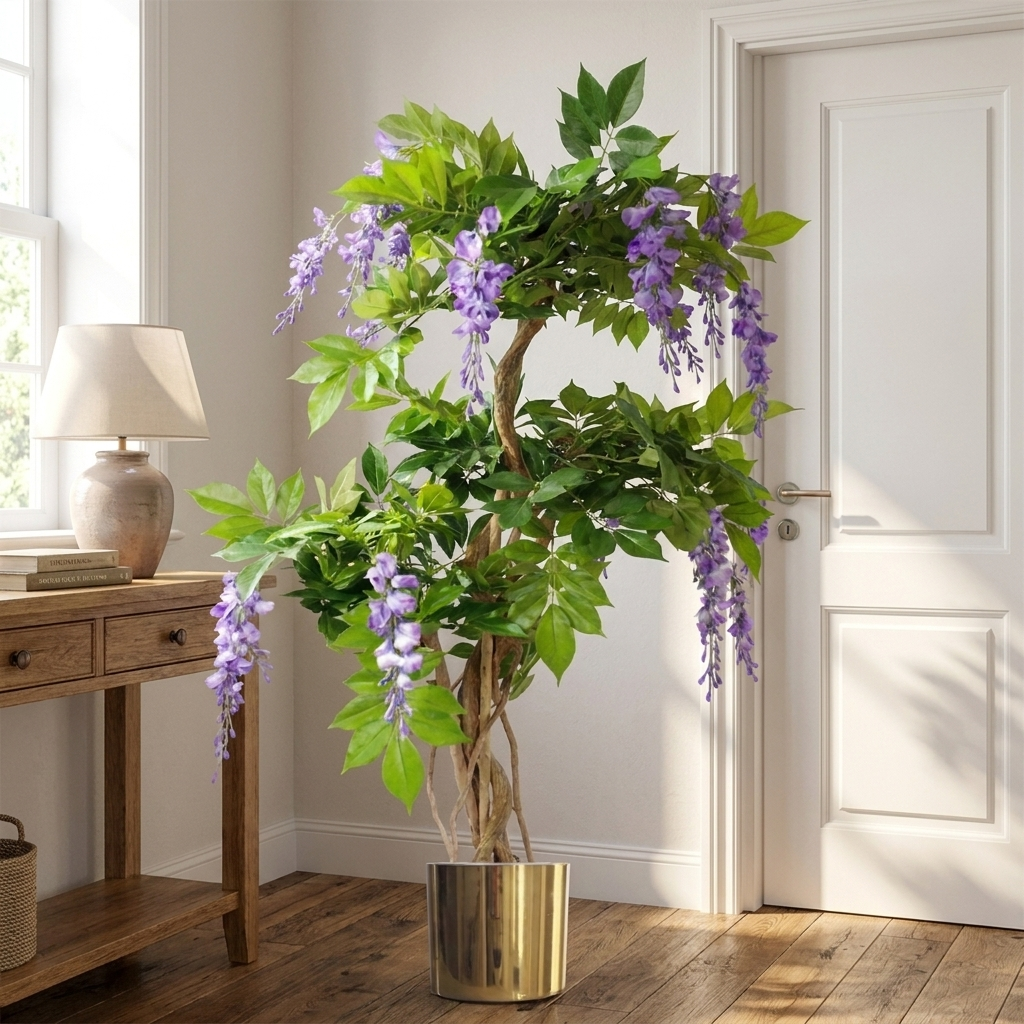 Artificial Wisteria Tree, 110cm, Gold Planter - true scale lifestyle photo
