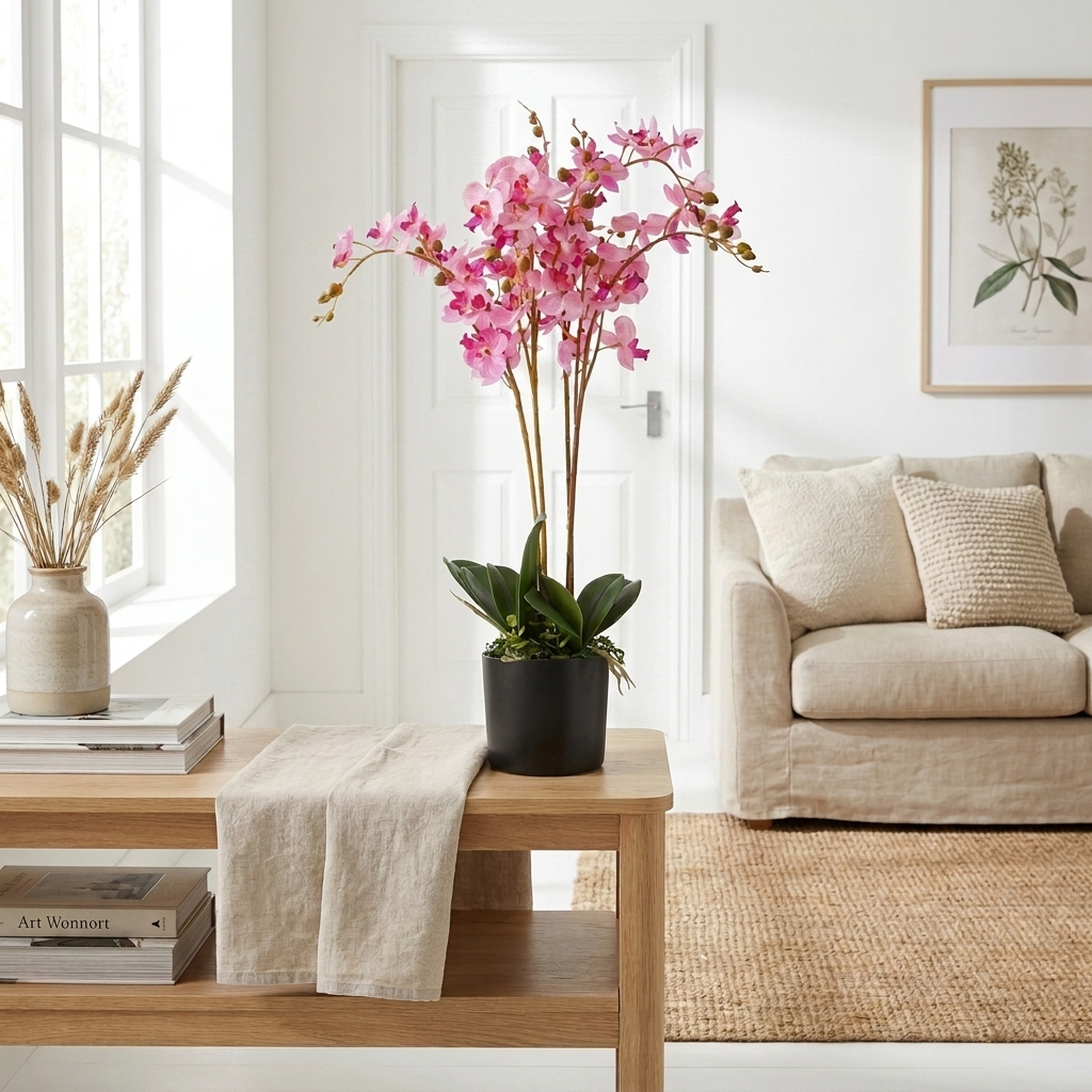 60cm Artificial Pink Orchid Display - true scale lifestyle photo
