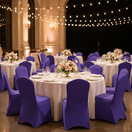 50 Pcs Purple Chair Covers, Polyester Spandex Chair Cover, Stretch Slipcovers for Wedding Party Dining Banquet Flat-Front Chair Covers, Fits Chair Measures up to 17.72 x 18.11 x 30.31 inch