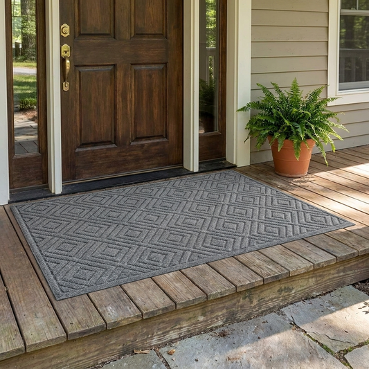 Commercial Front Door Mat, Grey Washable Entry Rug for Entryway, Porch & Patio, Non-Slip Low Profile Doormat, Modern Style Floor Mat