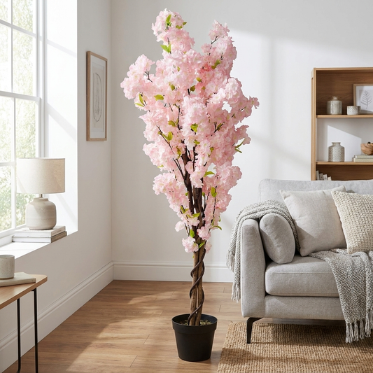 Artificial Pink Blossom Tree, Faux Greenery Decor for Living Room, Bedroom & Office, Realistic Silk Flower Tree, Modern Home Accent
