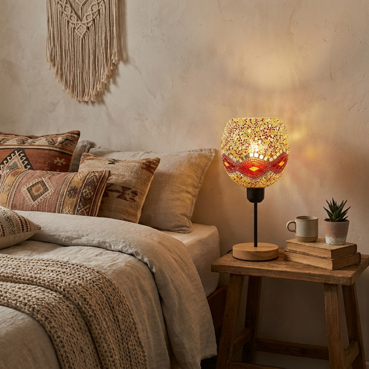 Handcrafted Mosaic Globe Table Lamp, Multi-Coloured Glass, Decorative Accent Lamp for Living Room, Bedroom & Office, Bohemian Artisan Style Lighting