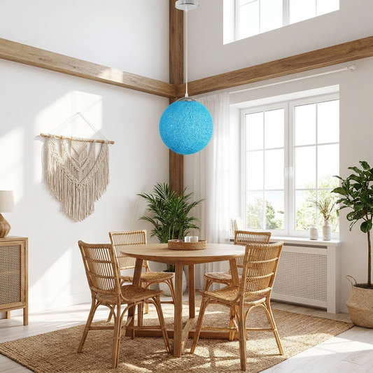 Blue Rattan Ceiling Light Shade, Hand-Woven, Natural Boho Style Pendant Shade for Living Room, Bedroom & Conservatory, Coastal Home Lighting Accent