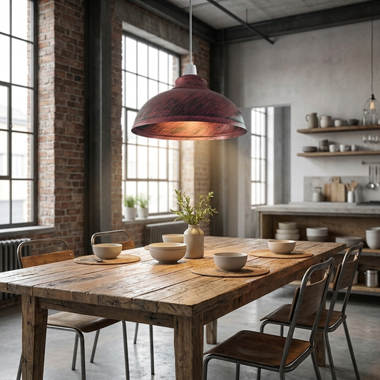 Metal Industrial Ceiling Shade, Rustic Red, Vintage Style Pendant Light Shade for Kitchen, Dining Room & Living Room, Loft Style Home Lighting