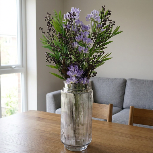 60cm Artificial Purple Starflower in Glass Vase, Faux Floral Arrangement for Living Room, Dining Table & Entryway, Modern Home Decor